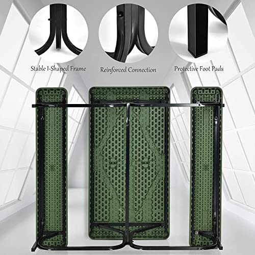 Hysache Picnic Table Bench Set, Patio All Weather Metal Base Camping Table Set w/Wood Texture Tabletop, Steel Frame, Large Camping Picnic Tables for Backyard Poolside Garden Patio Lawn (Green) - color: Green