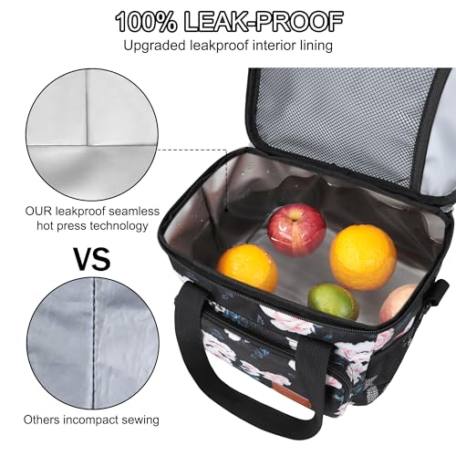 Femuar Lunch Bags for Women/Men, Insulated Lunch Bag for Work Office - Lunch Cooler Bag Leakproof Lunch Box with Adjustable Shoulder Strap - Pink flower - color: Pink flower, size: Medium Size