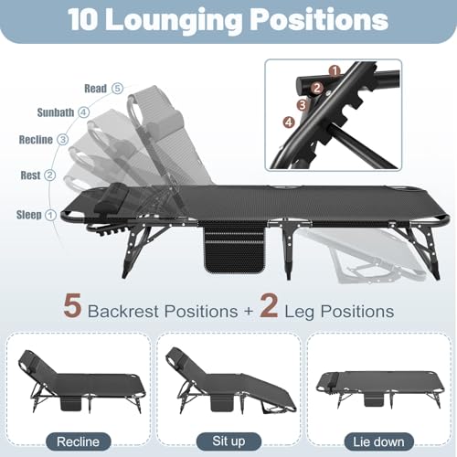 Slsy Sleeping Cots for Adults, 5-Position Folding Chaise Lounge Chairs Outdoor, Portable Folding Bed Cot Lounge Chair for Beach Lawn Camping Pool Sun Tanning - color: Indigo