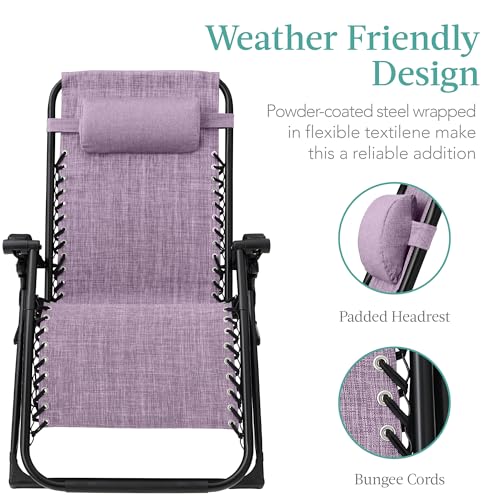 Best Choice Products Oversized Zero Gravity Chair, Folding Outdoor Patio Recliner, XL Anti Gravity Lounger w/Removable Cushion, Cup Holder, Side Tray, 350lb Capacity - Lavender - color: Lavender