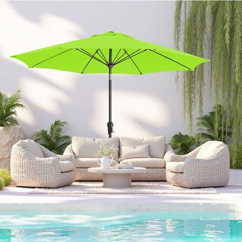 9FT Large Outdoor Patio Umbrella Pool Market Umbrella-UV Resistant, Easy Push Button Tilt and Crank, 8 Sturdy Ribs Heavy-Duty Table Umbrella for Deck, Backyard, Garden (Lime) - color: Lime, size: 9 FT