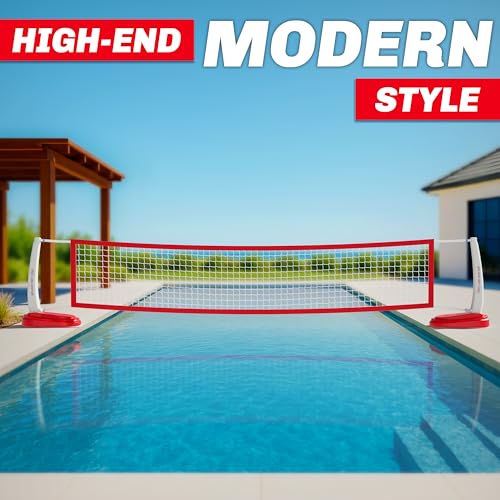 GoSports Splash Net PRO Pool Volleyball Net - Red, White, or Blue - Includes 2 Water Volleyballs and Pump - color: Red
