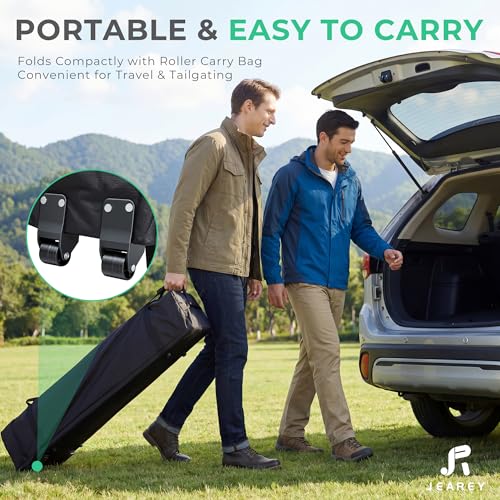 JEAREY 10x10 Pop Up Canopy Tent, Heavy Duty Outdoor Canopy with 1-Push Instant Setup, Commercial Tent with Roller Bag, 4 Sandbags and 8 Stakes, Water-Resistant – Dark-Green - color: Dark Green