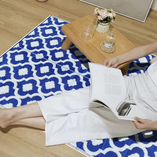 Outdoor Rug - 5x7 feet, Multi Color, Reversible, Portable, for Camping picnic, Waterproof, Plastic straw patio rugs, RV camper mat 477 - color: Blue, White, size: 5' x 7' (Rectangular)