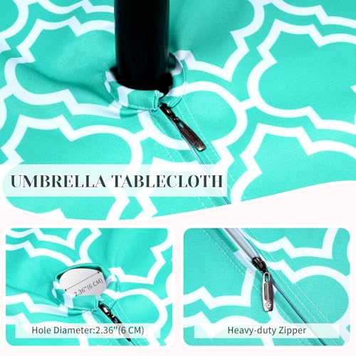 Poise3EHome Round Outdoor Tablecloth with Umbrella Hole and Zipper, Aqua 60 Inch Waterproof Patio Table Cloth, Heavy Duty Wipeable Table Cover for Summer BBQ, Picnic, Camping, Garden & Party Decor - color: Aqua Blue, size: 60" (Round)