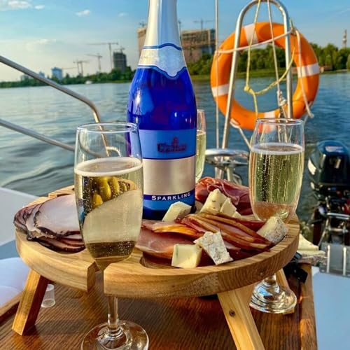 Portable Wooden Picnic Table with Wine Glass Holder - Foldable 2-in-1 Outdoor Snack Tray for Cheese & Fruit, Collapsible Camping Table with Integrated Glass Rack - color: A