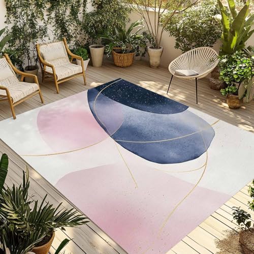 Outdoor Rug 4x6ft, Boho Pink Color Block Indoor Area Rug for Patio Backyard Deck Large Floor Mat, Abstract Geometric Nordic Style Non-Slip Outside Carpet Balcony Porch Camping Rugs Picnic Mat - size: 4' x 6' (Rectangular)