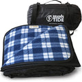 BRAWNTIDE Large Outdoor Waterproof Blanket - Extra Thick Fleece, Warm, Windproof, Sandproof, Quilted, 82" x 55", Ideal for Beaches, Picnics, Camping, Stadiums, Dogs, Car - color: Plaid Blue