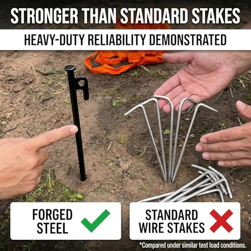 8Pack Tent Stakes Heavy Duty Camping Stakes for Camping 9.84inch Steel Metal Tent Pegs Unbreakable and Inflexible - size: 25cm/9.84in