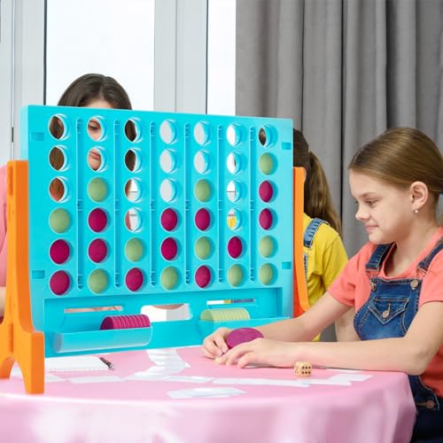 COSTWAY Giant 4-in-a-Row Game with Storage Carry Bag, Jumbo 4-to-Score Game with Chesses, Quick Release Slider for Kids Adults, Indoor Outdoor Backyard, Free-Standing/Wall-mounting (Red&Orange) - color: Blue&orange
