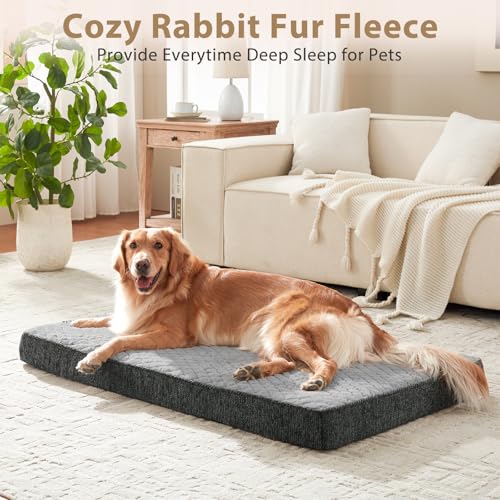 JOEJOY XL Dog Beds Large Sized Dog, Orthopedic Big Dogs Crate Bed with Washable Removable Cover, Extra Thick Egg-Crate Memory Foam Pet Beds up to 80 lbs, Light Grey, 41"x27" - color: Light Grey, size: XL(41"x27")
