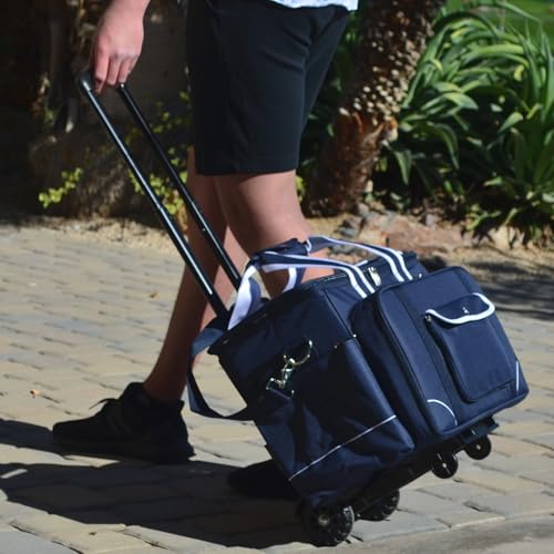 Picnic at Ascot- Original Insulated Picnic Cooler on Wheels with Service for 4- Designed & Assembled in The USA - color: Navy/Trellis Green