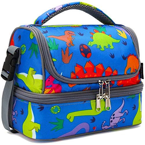 FlowFly Kids Double Decker Cooler Insulated Lunch Bag Large Tote for Boys, Girls, Men, Women, With Adjustable Strap, Dinosaur - color: Dinosaur