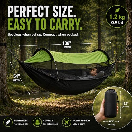 Camping Hammock Tent with Mosquito Net & Rainfly – Waterproof Portable Backpacking Hammock for Camping, Hiking & Travel – Lightweight Outdoor Hammock for Trees by Altena