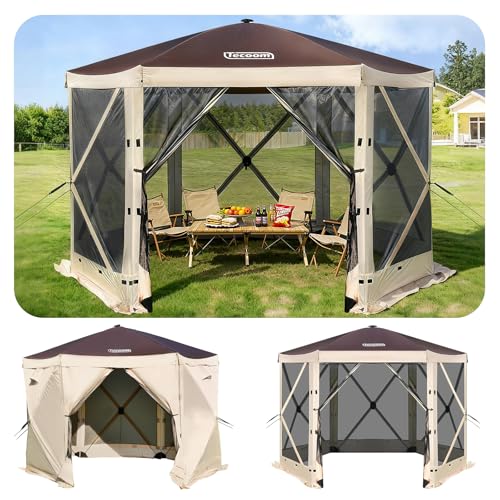 Tecoom 6-Sided 10x10ft Pop Up Gazebo Tent, Screen House with Mosquito Netting Canopy for Camping, Portable Sun Shelter with Removable Siedwalls for Outdoor, Garden, Activities - size: 9.8x9.8ft