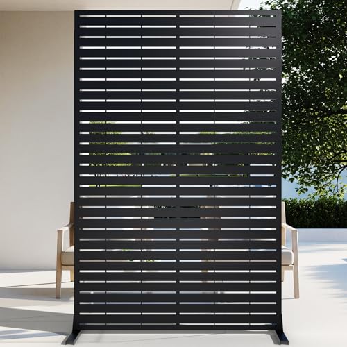 72" H Metal Outdoor Privacy Screen – Freestanding Rustproof Louvered Fence Panel for Patio, Garden, Balcony, AC Unit Cover, Trash Can, Modern Decorative Divider - color: Black & Louvered