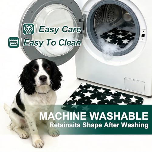 Washable Dog Bed Mat with Anti-Slip Bottom, Deluxe Plush Memory Foam Crate Pad & Waterproof Outdoor Kennel Mat for Dogs & Cats-Durable Crates Beds, Large Medium Small Puppy Size24 x 18",Green - color: Green-Star, size: Upgraded S（24" L x 18" W x 1.5" Th）