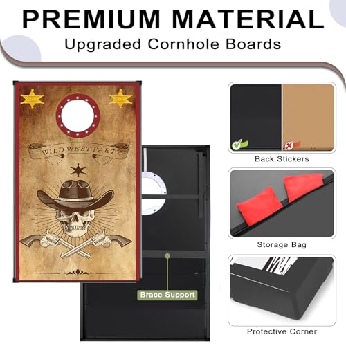LED Cornhole Set, 3 x 2ft / 4 x2 ft Cornhole Board Game Set, Corn Hole Outdoor Game, Multi-Design with Light-Up Border, 8 Bean Bags, Carrying Case for Backyard, Beach, Lawn - color: Western Theme, size: 3'x2'
