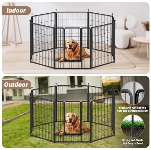 Simple Deluxe Dog Playpen Indoor Outdoor, 32" Height 8 Panels Fence with Anti-Rust Coating, Metal Heavy Portable Foldable Dog Pen for Small/Medium Dogs RV Camping, Black - color: Black, size: 08 Panels 32 inch, style: Metal