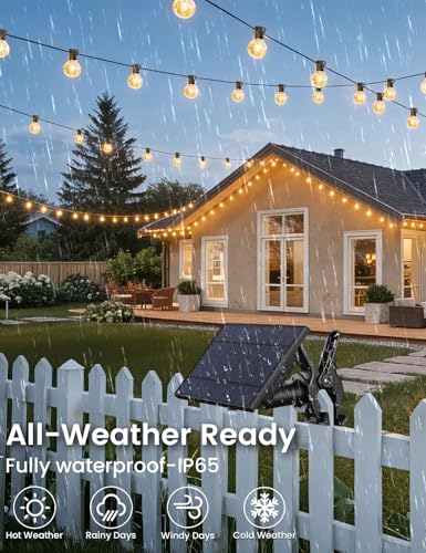 Brightever 100FT Solar String Lights Outdoor with Remote and 36+2 LED Shatterproof G40 Bulbs, Dimmable & Timable, 3 Lighting Modes, Waterproof Solar Power Outdoor Lights for Patio, Garden, Wedding - size: 100FT