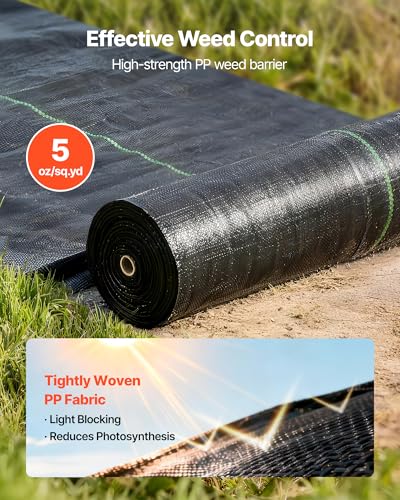 VEVOR Weed Barrier Fabric Heavy Duty, 3x100FT 5oz Landscape Fabric, Woven Weed Blocker Fabrics, Garden Fabrics Weeds Barrier, Weeds Control Ground Cover, Geotextile Webbing, Gardening Mat, Black - size: 3FT*100FT-5oz