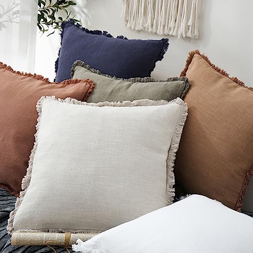 Foindtower Decorative Linen Fringe Throw Pillow Covers Cozy Boho Farmhouse Cushion Cover with Tassels Soft Accent Pillowcase for Chair Sofa Bed Living Room Home Decor, 16×16 Inch, 1PC, Natural Beige - color: Natural Beige, size: 16" x 16" (Pack of 1)
