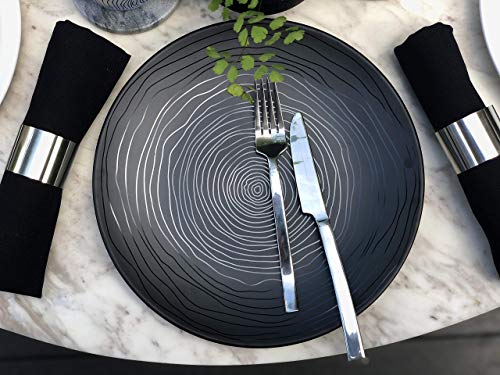 Bzyoo 12 Piece Melamine Dinnerware Set - Durable, Dishwasher Safe Organica Black Plates and Bowls Sets Casual Dish Set for Dining, Outdoor and Kitchen - color: Organica Black