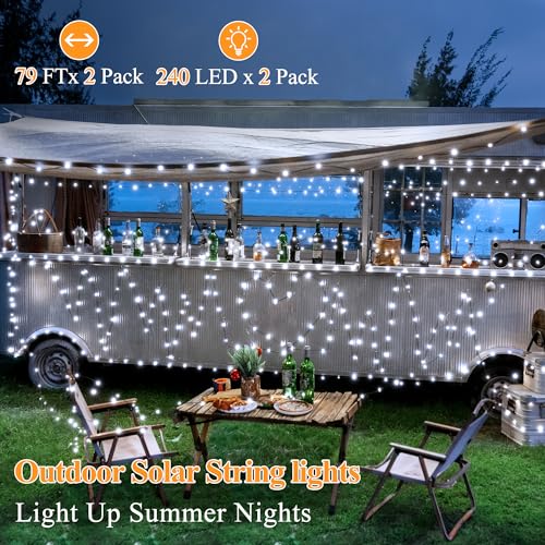 2 Pack Solar String Lights Total 480LED 158FT, IP67 Waterproof Solar Lights for Outside with 8 Modes, Upgraded Solar Panel Fairy Lights for Garden Party Wedding Decorations (Cool White) - color: Cool White, size: 2 Pack-240LED