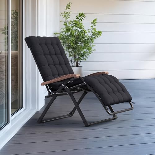 PURPLE LEAF Extra Wide Outdoor Reclining Chair Patio Zero Gravity Chaise Lounge Folding Chair with Removable Cushion Adjustable Headrest for Lawn Camping Beach Pool Black - color: Black - 1 Chair, size: Extra Wide – Thick Cushion