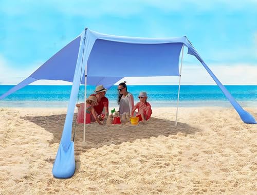 FBSPORT Beach Tent Sun Shelter, Portable Beach Shade Canopy UPF50+ with Sandbags for Outdoor Family Camping, Fishing, Backyard Fun, Picnic, 7 x 7ft - color: blue