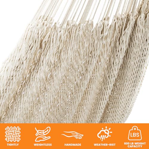 Lazy Daze Hammocks Handwoven Mayan Hammock with Heavy Duty Steel Stand, 10.5 FT Soft Rope Double Hammock for Patio Outside, 550 lbs Weight Capacity, Natural - color: Natural