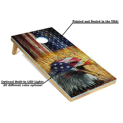 Tailgating Pros Cornhole Boards - 4'x2' Regulation Boards w/Carrying Case, Score Keeper, & Set of 8 Corn Filled Bags w/Tote - size: 4'x2' Boards w/ LED Ring Lights, style: We the People