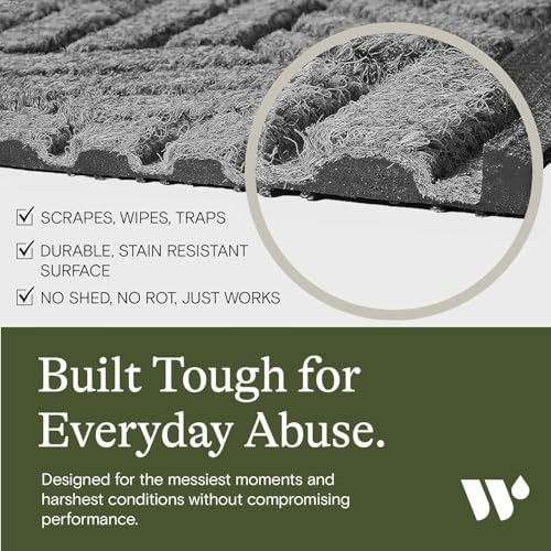 WaterHog Boxwood Front Door Mat Indoor Outdoor Entrance, Absorbent All-Weather Doormat with Non-Slip Rubber Backing, Dirt & Moisture Trapper, Low Profile & Easy Clean, Made in USA, 22"x59" Medium Grey - color: Grey, size: Runner 22"x59" (2'x5')