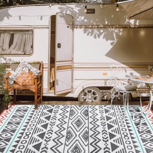 Outdoor Rugs Patio Camping Waterproof - 6x9 Plastic Straw Patio Rug Portable for Campers, Outside RVs Mat, Outdoor Area Carpet for Patios Clearance, Backyard Porch, Balcony, Picnic - color: Green Grey, size: 6' x 9' (Rectangular)