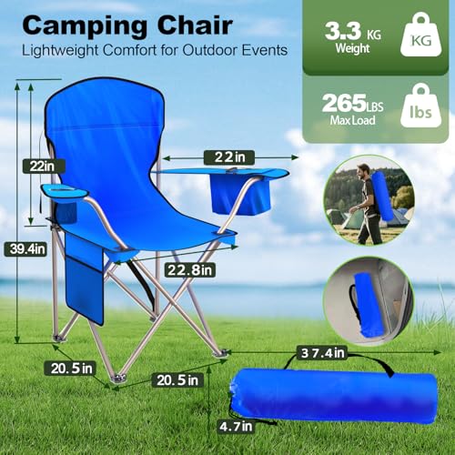 VTOY Folding Camping Chairs Durable 600D Oxford, Portable Outdoor Chair with Cooler Pouch, Cup Holder & Storage Pocket for Camping, Beach, Fishing - color: 2 Pack, Blue