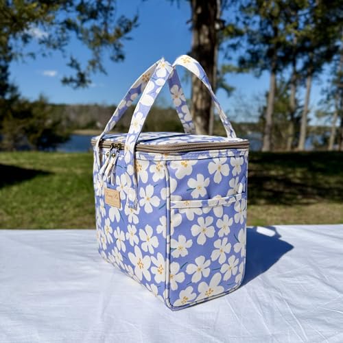 Kwang Min Floral Insulated Lunch Bag for Women,Reusable Lunch Box,Large Cooler for Office,Picnic Outdoors,Premium Quality Waterproof Fabric,Ideal Gift for Outdoors and work (Purple Cosmo) - color: Purple Cosmo