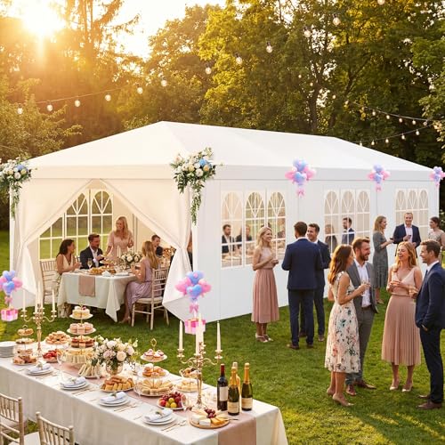 HOTEEL 10x30FT Party Tent with 8 Removable Sidewalls for Parties, Carpas para Fiestas Easy Set up, Weddings, BBQ, Baby Shower, Waterproof Outdoor Event Canopy, Patio Camping Gazebo, White - color: White, size: 10x30ft(+8 Walls
