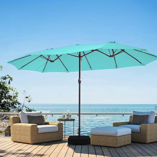 JEAREY 15ft Large Patio Umbrella with Base, Outdoor Rectangle Umbrella Double-Sided Market Umbrella with Stand for Pool, Deck, Backyard and Garden, Peacock Blue - color: Peacock Blue
