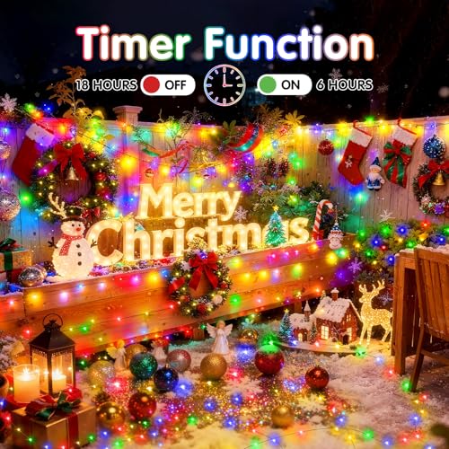 KNONEW 203FT Outdoor Christmas Fairy Lights Plug in,600 LED String Lights Outdoor Waterproof 8 Modes Memory Times for Wedding Bedroom Walls Garden Trees Decoration(Multicolor) - color: Multicolor, size: 203FT 600 LED Green Wire