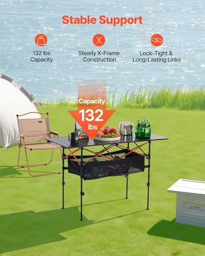VEVOR Folding Camping Table, Portable Roll Up Side Tables, Lightweight Aluminum Beach Table for Outdoor BBQ Tailgating Picnic, Travel (47 inch-Black) - color: Black