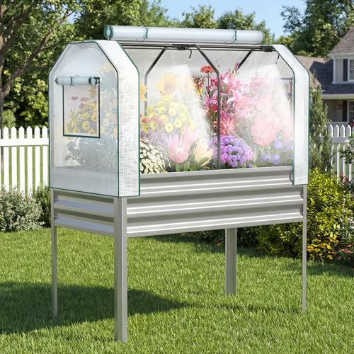 Lineware Galvanized Raised Garden Bed with Self-Watering System, Elevated Planter Boxes Outdoor with Legs and PE Cover for Vegetables and Flowers, Backyard, Patio, Balcony, 48x24x56 in - size: 48x24x56 in