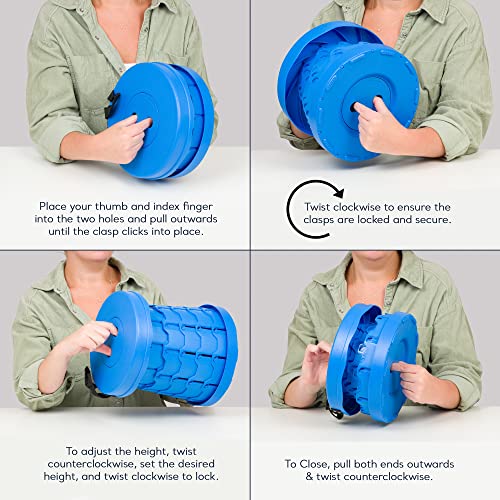 Collapsible Stool With 3-in-1 Cushioned Carry Case, 400lbs Max Weight, Lightweight Portable Retractable Foldable Telescoping Camping Stool for Adults Outdoor Fishing Hiking Travel BBQ - color: Blue, size: 1 Pack Stool with Carry Case