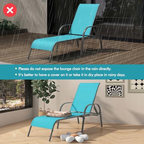 Tangkula Lounge Chair Outdoor, Patio Chaise Lounge with Adjustable Backrest, Reclining Pool Lounge Chair for Outside with Heavy Duty Steel Frame, Suitable for Beach, Yard, Balcony, Poolside - color: Turquoise