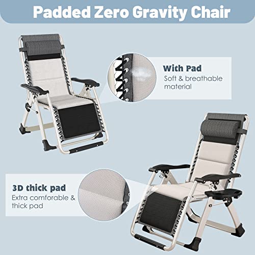 Slsy Zero Gravity Chair, Reclining Lounge Chair with Removable Tray for Indoor and Outdoor, Patio Recliner Folding Reclining Chair - color: B Grayish White, style: Zero Gravity Chair