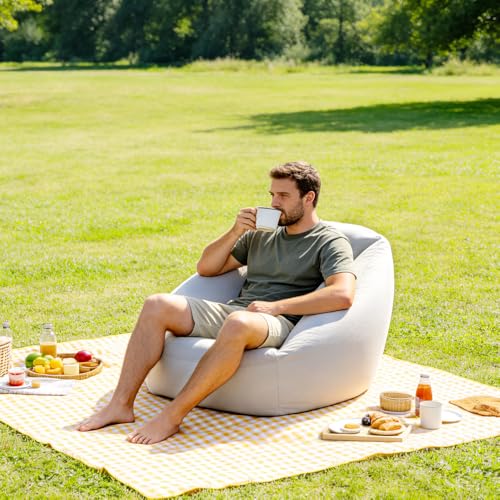 Inflatable Couch Sofa for Adult,Blow Up Chair,Camping Lounger Air Couch for Indoor&Outdoor with Removable Washable Cover (Beige) - color: Beige