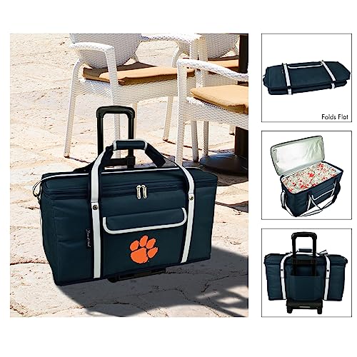 Clemson University Picnic Travel Cooler with Wheels- 64 Can Capacity- Collapsible Leakproof Cooler- Designed & Quality Approved in The USA