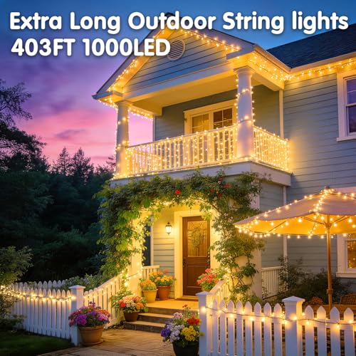 KNONEW 403FT 1000 LED Christmas Lights Outdoor String Lights 8 Modes & Timer Fairy Light Plug in Waterproof LED String Lights for Xmas Yard Tree Wedding Party Holiday Decorations (Warm White) - color: Warm White, size: 403FT 1000 LED Dark Green Wire