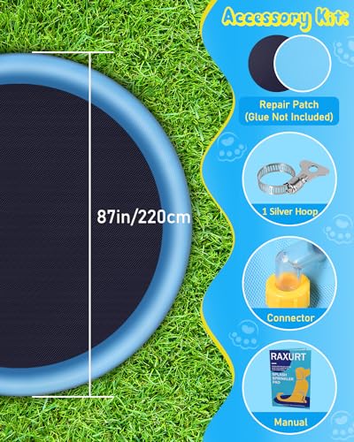 Raxurt Splash Pad for Kids and Dog, 87IN Non-Slip Large Baby Play Mat, Thickened Durable Dog Pool Toys, Sprinkler Outdoor Water Toys for Ages 3-12 Boys Girls, Parent-Kids, Blue - color: Blue, size: 87in