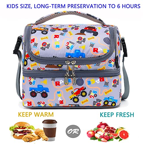 FlowFly Double Decker Cooler Insulated Lunch Bag Large Tote for Boys, Girls, Men, Women, With Adjustable Strap (Truck) - color: Truck