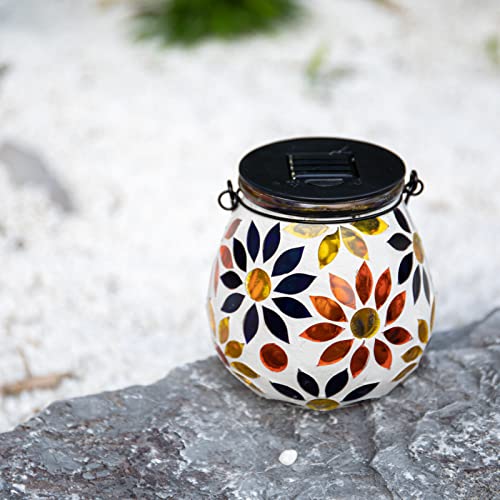 Afirst Mosaic Solar Lanterns Outdoor - Glass Hanging Solar Lights Hollow Out Waterproof Table Lamp Outdoor Decorative for Garden, Patio, Holiday Party Outdoor Decoration - style: Daisy